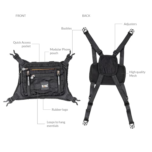 Monkey Troopers Torque Chest Bag, Unisex Harness with Magnetic, Strap Tank Mount, Touch-Sensitive Pocket & Adjustable Fit. Ideal for Biking, Hiking, Travel, Outdoor Adventures(Black) - Image 4