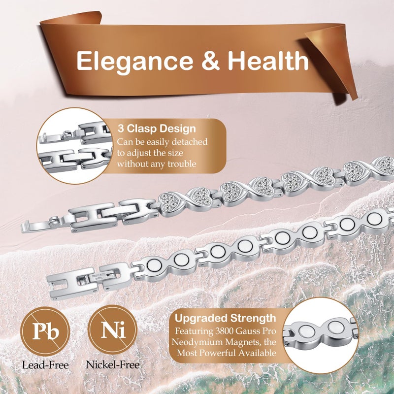 Feraco Ultra Strength Magnetic Bracelets for Women with 3800 Gauss Magnets, Stainless Steel Magnet Bracelet, Adjustable with Sizing Tool - Image 3