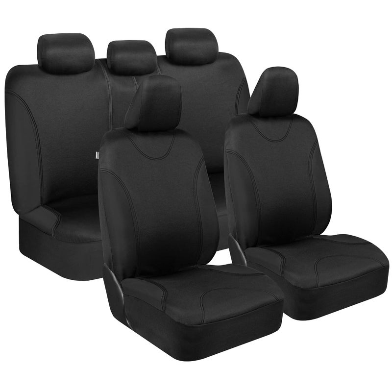 BDK Black Car Seat Covers Full Set Universal Fit Matching Set Seat Covers for Trucks Car Seat Protector for SUV Front Seats Rear Back Bench Headrest Seat Covers for Cars Interior Covers