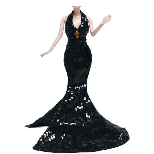 BLIJOLA Gorgeous Handmade Doll Dress Doll Clothes Evening Gown with Sequin Fashion Show Wedding Party Outfits for 115 inch Dolls Accessories Black - Image 1