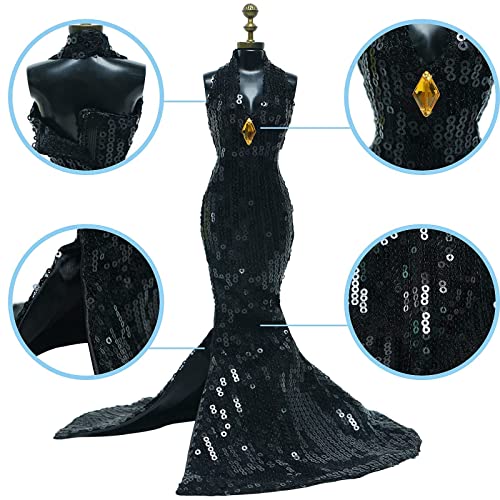 BLIJOLA Gorgeous Handmade Doll Dress Doll Clothes Evening Gown with Sequin Fashion Show Wedding Party Outfits for 115 inch Dolls Accessories Black - Image 5