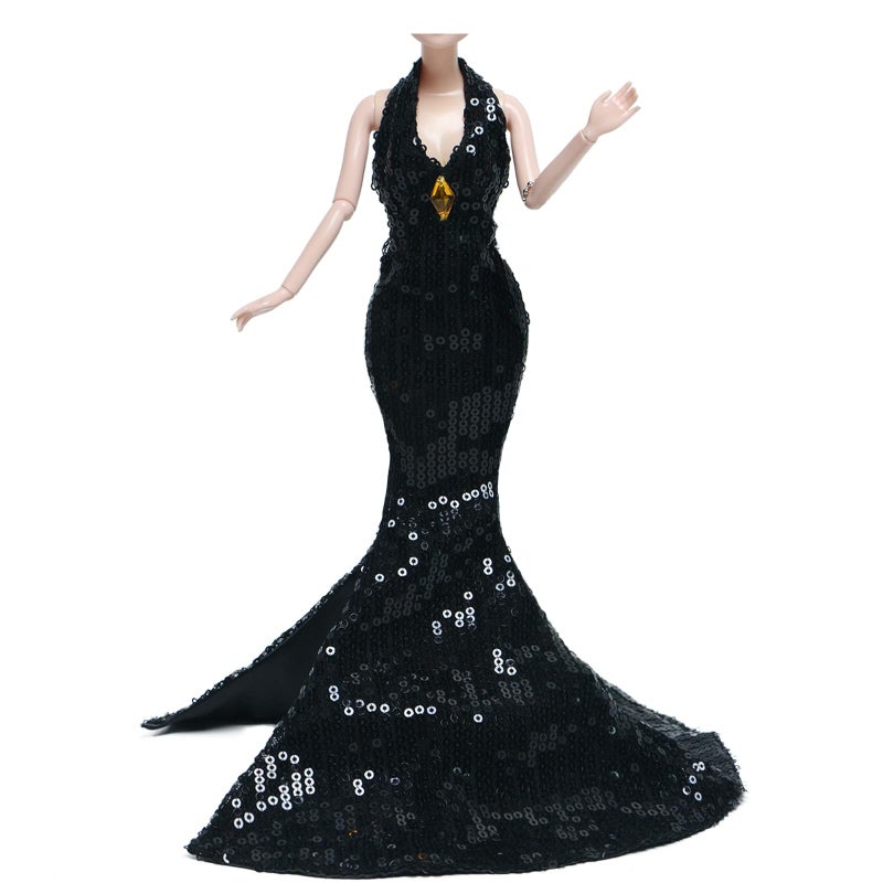 BLIJOLA Gorgeous Handmade Doll Dress Doll Clothes Evening Gown with Sequin Fashion Show Wedding Party Outfits for 115 inch Dolls Accessories Black - Image 4
