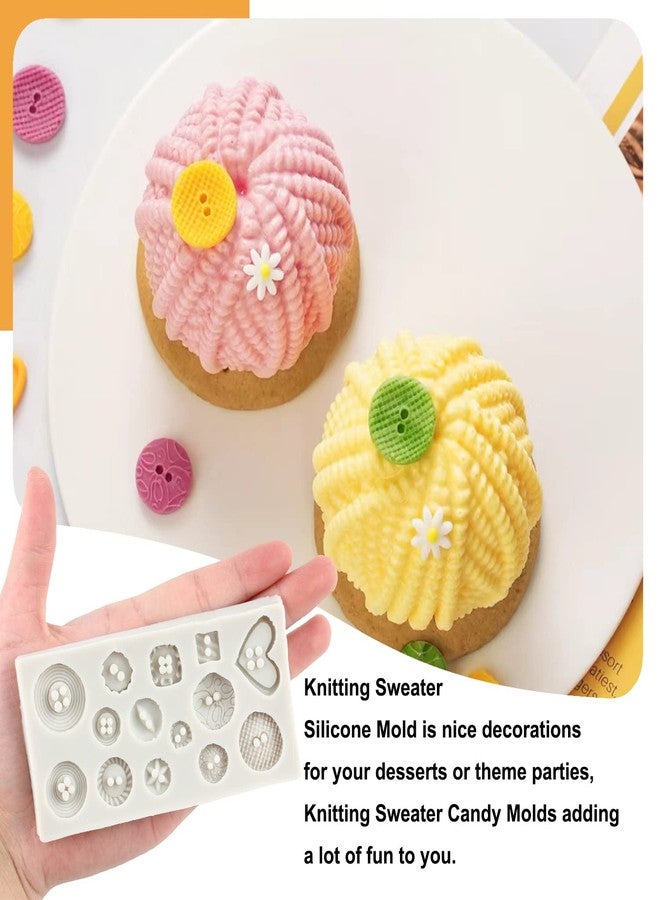 Sijiangmold Mini Knitting Sweater Fondant Molds Crochet Texture Cake Decoration Silicone Mold Button Chocolate Mold For Baby Shower Cake Decorating Cupcake Topper Candy Gum Paste Polymer Clay Set Of 5 - Image 3