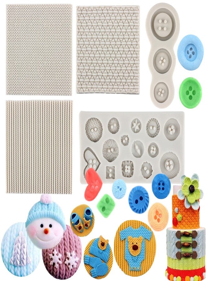 Sijiangmold Mini Knitting Sweater Fondant Molds Crochet Texture Cake Decoration Silicone Mold Button Chocolate Mold For Baby Shower Cake Decorating Cupcake Topper Candy Gum Paste Polymer Clay Set Of 5 - Image 1