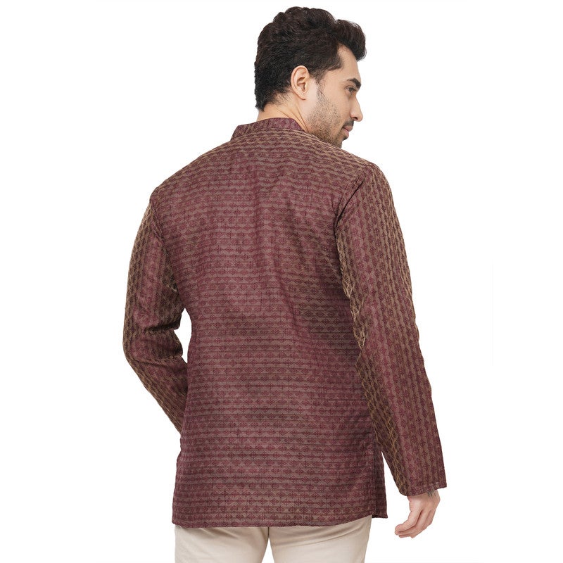 ARCHATTIRE Men’s Brown Jacquard Kurta for Men - Image 2