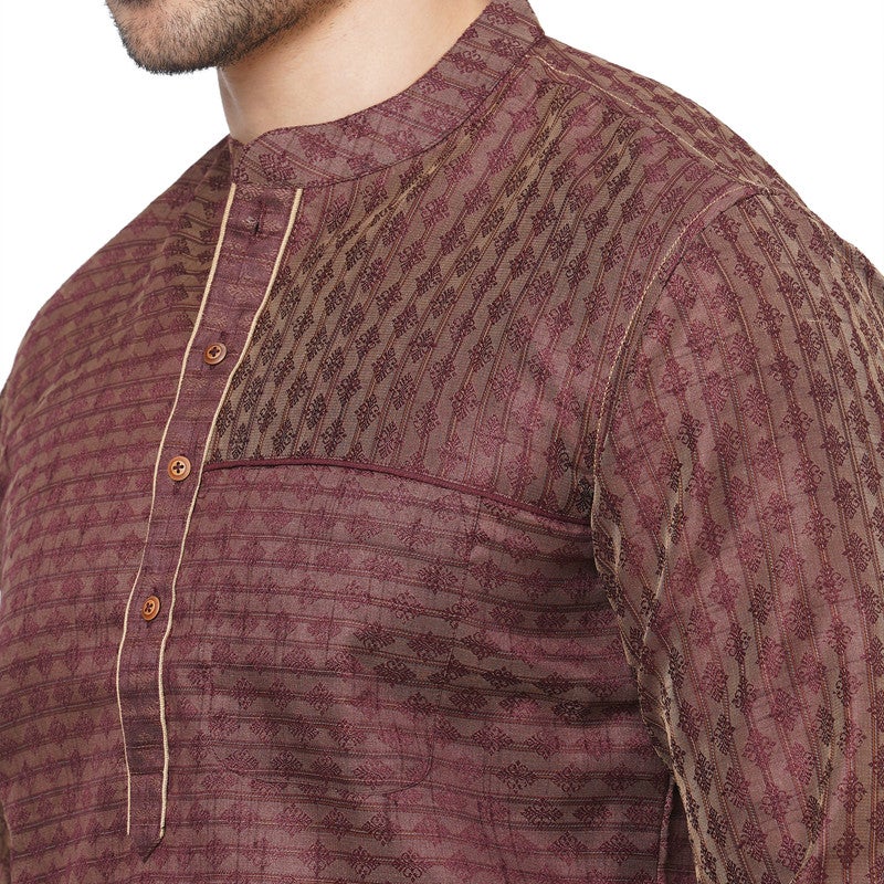 ARCHATTIRE Men’s Brown Jacquard Kurta for Men - Image 4