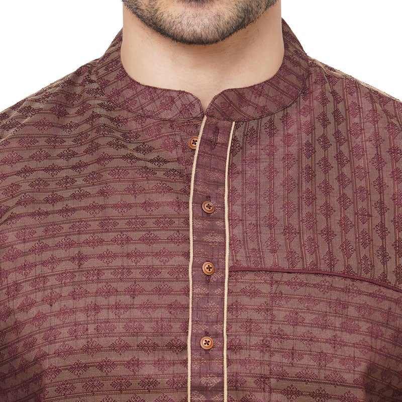 ARCHATTIRE Men’s Brown Jacquard Kurta for Men - Image 3