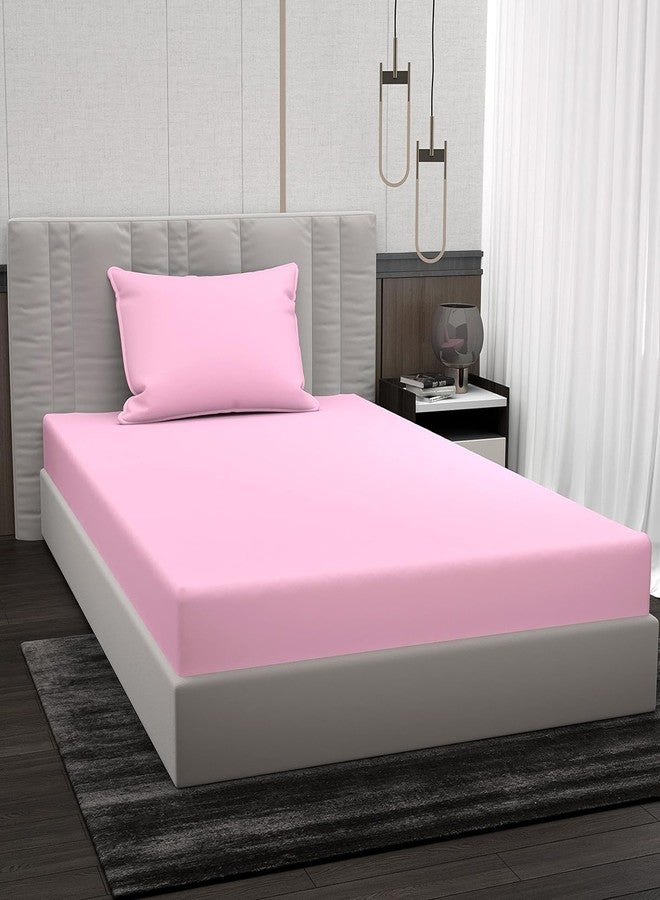 BELVOSTUM Homes 100% Microfiber Plain Solid Bedsheet for Single Bed with 1 Pillow Cover (Solid Pink, Single Bed) - Image 1