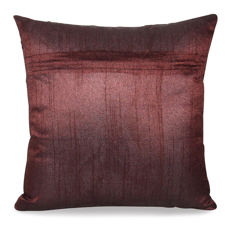 Urvaan Silk Golden Floral Cushion Covers, 16 X 16 Inch, Brown, Set of 5 - Image 4