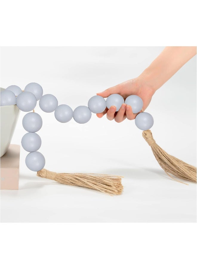 OMISHE OMISHE 76" Long Large Wood Bead Garland Grey with 1.6" Diameter Wooden Beads and Tassels, Rustic Farmhouse Country Wood Beads Garland for Home Tiered Tray Decor, Decorative Beads with Tassels Grey  - Image 1