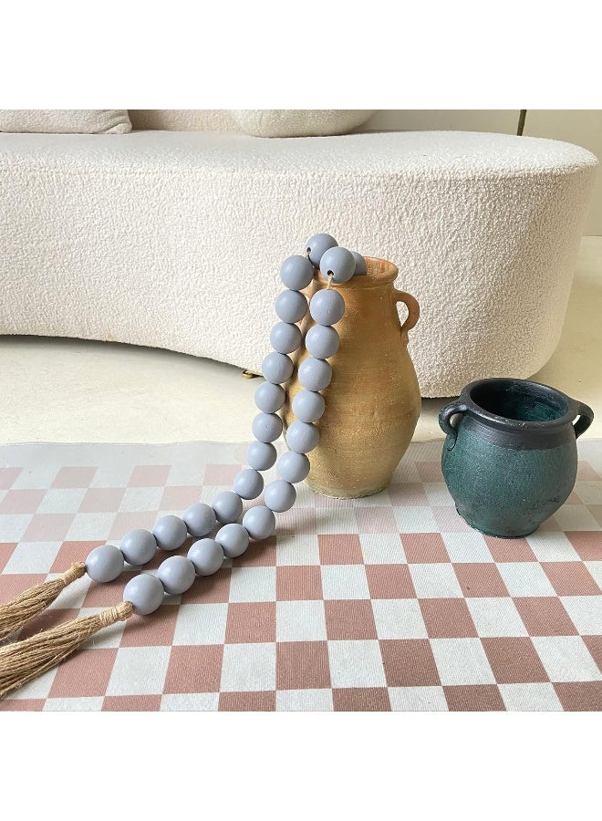 OMISHE OMISHE 76" Long Large Wood Bead Garland Grey with 1.6" Diameter Wooden Beads and Tassels, Rustic Farmhouse Country Wood Beads Garland for Home Tiered Tray Decor, Decorative Beads with Tassels Grey  - Image 2