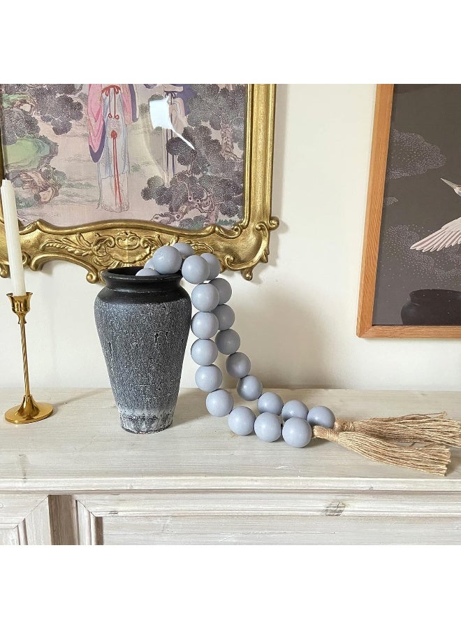 OMISHE OMISHE 76" Long Large Wood Bead Garland Grey with 1.6" Diameter Wooden Beads and Tassels, Rustic Farmhouse Country Wood Beads Garland for Home Tiered Tray Decor, Decorative Beads with Tassels Grey  - Image 4