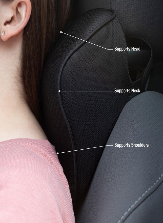 Stalwart Car Headrest Pillow 2-Pack - Breathable Memory Foam Car Neck Pillow Set with Adjustable Straps - Car Pillows for Driving (Black) - Image 2