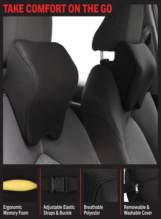 Stalwart Car Headrest Pillow 2-Pack - Breathable Memory Foam Car Neck Pillow Set with Adjustable Straps - Car Pillows for Driving (Black) - Image 5