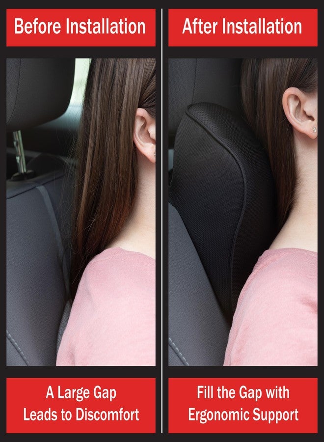 Stalwart Car Headrest Pillow 2-Pack - Breathable Memory Foam Car Neck Pillow Set with Adjustable Straps - Car Pillows for Driving (Black) - Image 4