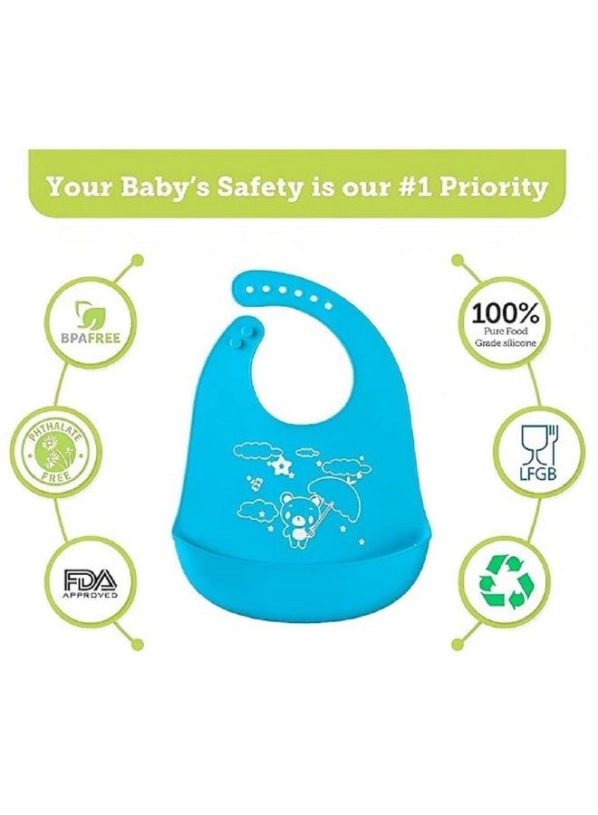 بيبي جو مريلة سيليكون للأطفال | مريلة للأطفال لإطعام وفطام الرضع والأطفال الصغار | مقاومة للماء وقابلة للغسل وإعادة الاستخدام | غير فوضوية وسهلة التنظيف، رقبة قابلة للتعديل مع أزرار (أزرق) - Image 3