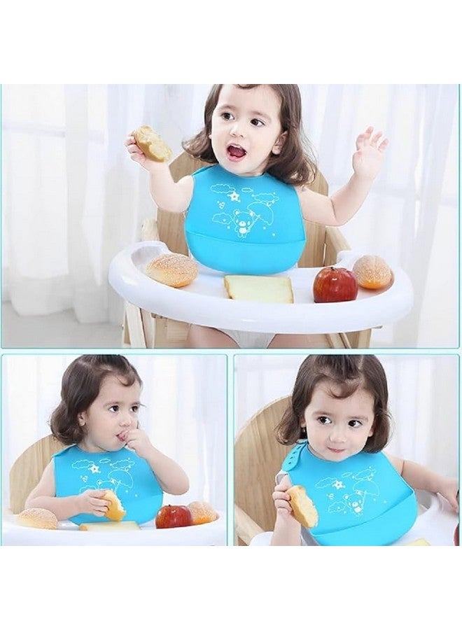 بيبي جو مريلة سيليكون للأطفال | مريلة للأطفال لإطعام وفطام الرضع والأطفال الصغار | مقاومة للماء وقابلة للغسل وإعادة الاستخدام | غير فوضوية وسهلة التنظيف، رقبة قابلة للتعديل مع أزرار (أزرق) - Image 4