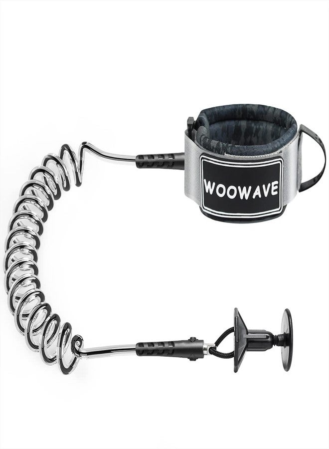 حبل ربط لوح التزلج على الماء من WOOWAVE للمعصم مع سدادة لمنع التشابك، حبل ربط ممتاز ملفوف 7 مم للعضلة ذات الرأسين مع سوار معصم من مطاط SBR عالي الجودة، طول 5 أقدام، أسود - Image 1
