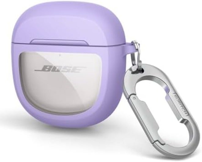 جيكريا حافظات حماية SURITCH لسماعات Bose QuietComfort Earbuds II 2022 / QuietComfort Ultra/Ultra Earbuds الجيل الثاني، غطاء حافظة مقاوم للصدمات لـ Bose QC ii 2 وملحقات حافظة Ultra مع حلقة تسلق، أبيض - Image 1