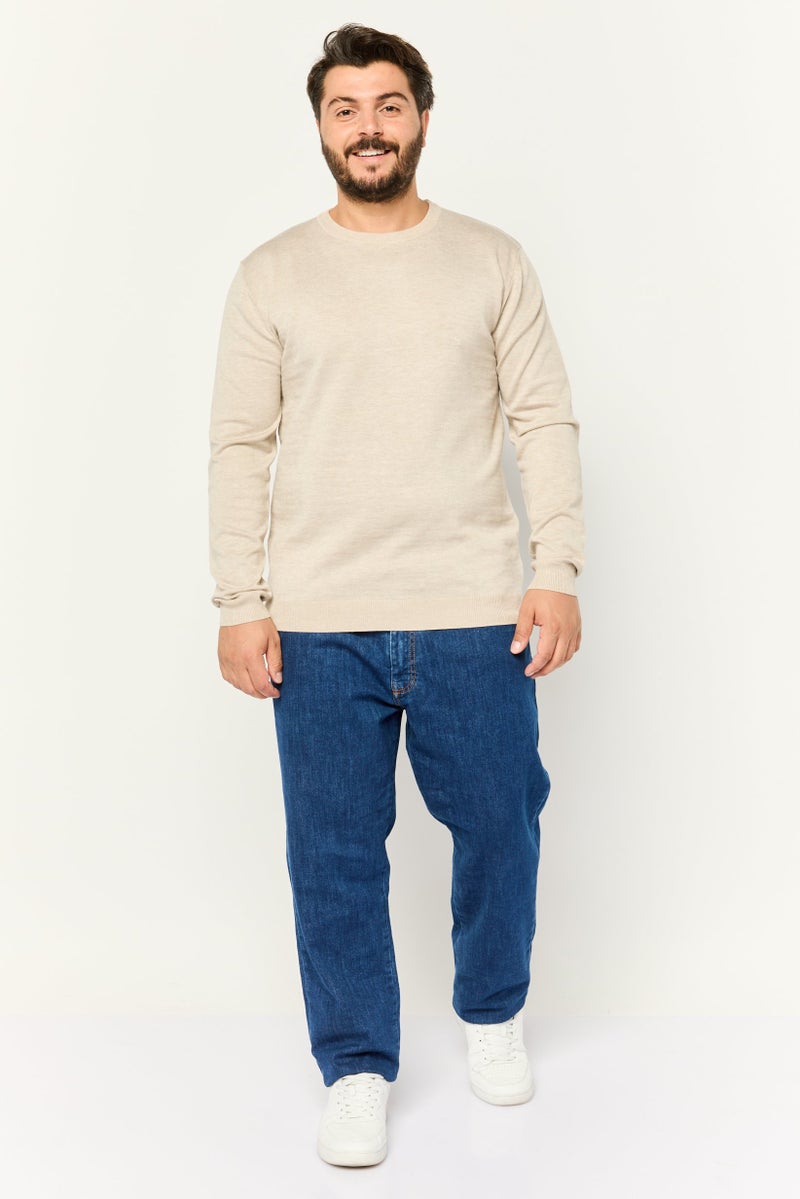 Sorbino Men Crew Neck Long Sleeve Knitted Sweater, Beige - Image 3