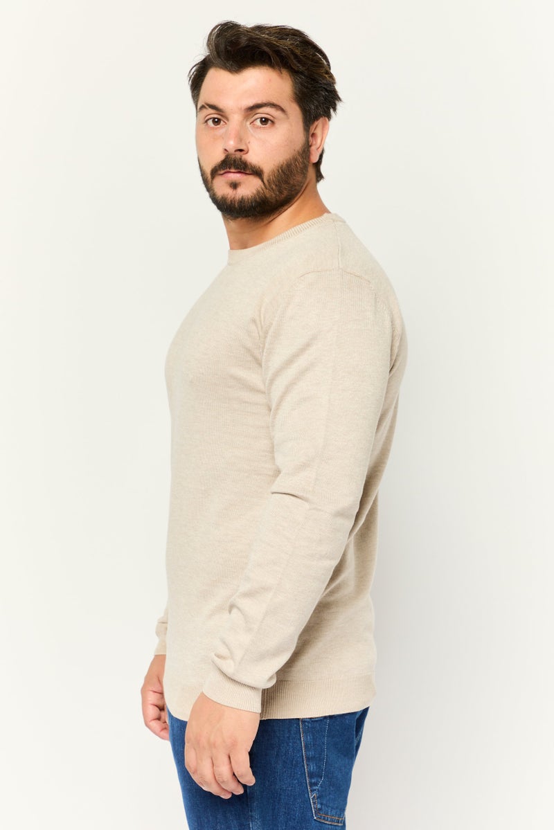 Sorbino Men Crew Neck Long Sleeve Knitted Sweater, Beige - Image 2