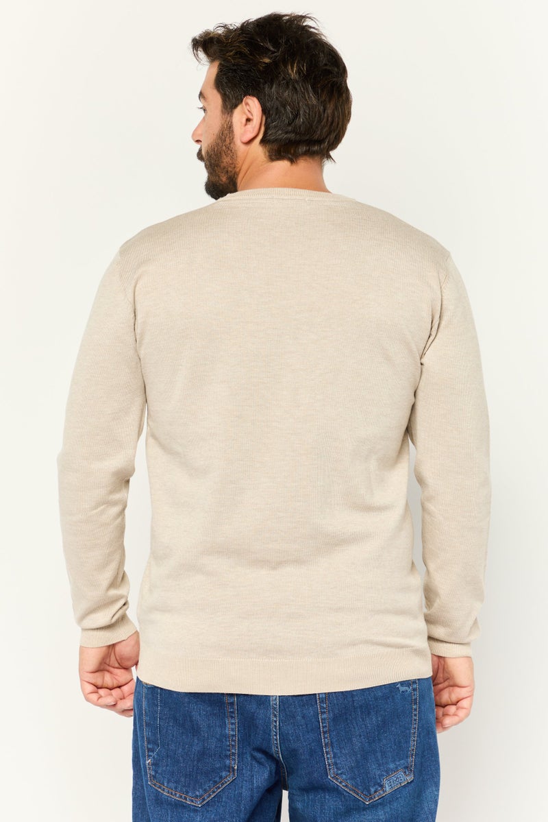 Sorbino Men Crew Neck Long Sleeve Knitted Sweater, Beige - Image 4