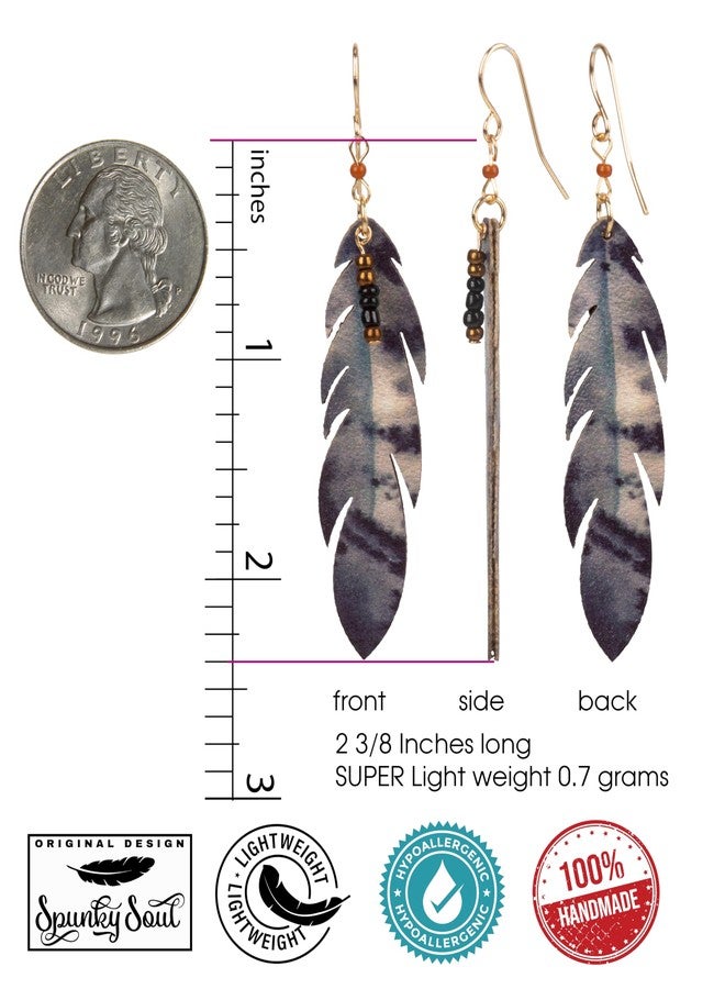 SPUNKYsoul SPUNKKYsoul Boho Faux Leather Feather Earrings for Women – Lightweight Handmade Drop Earrings with Natural Earth-Tone Print – Hypoallergenic, Eco-Friendly Jewelry Gift (Gray/Black/Creme) - Image 3