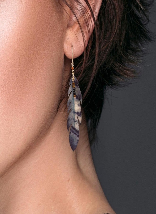 SPUNKYsoul SPUNKKYsoul Boho Faux Leather Feather Earrings for Women – Lightweight Handmade Drop Earrings with Natural Earth-Tone Print – Hypoallergenic, Eco-Friendly Jewelry Gift (Gray/Black/Creme) - Image 2