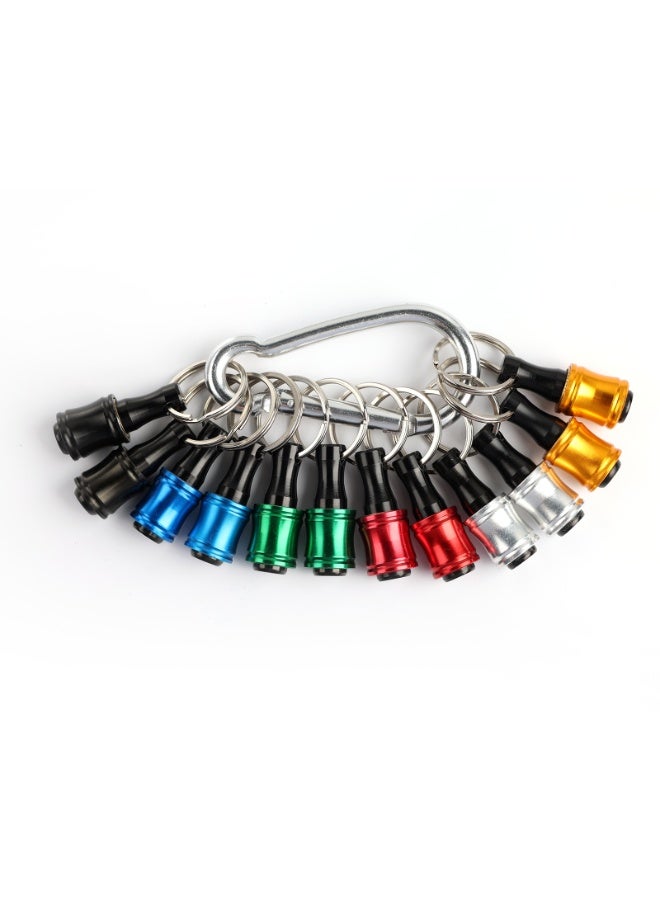 Katerk 1/4inch Hex Shank Aluminum Alloy Screwdriver Bits Holder Extension Bar Drill Screw Adapter Change Keychain Portable（12PC color with silver carabiner） - Image 2