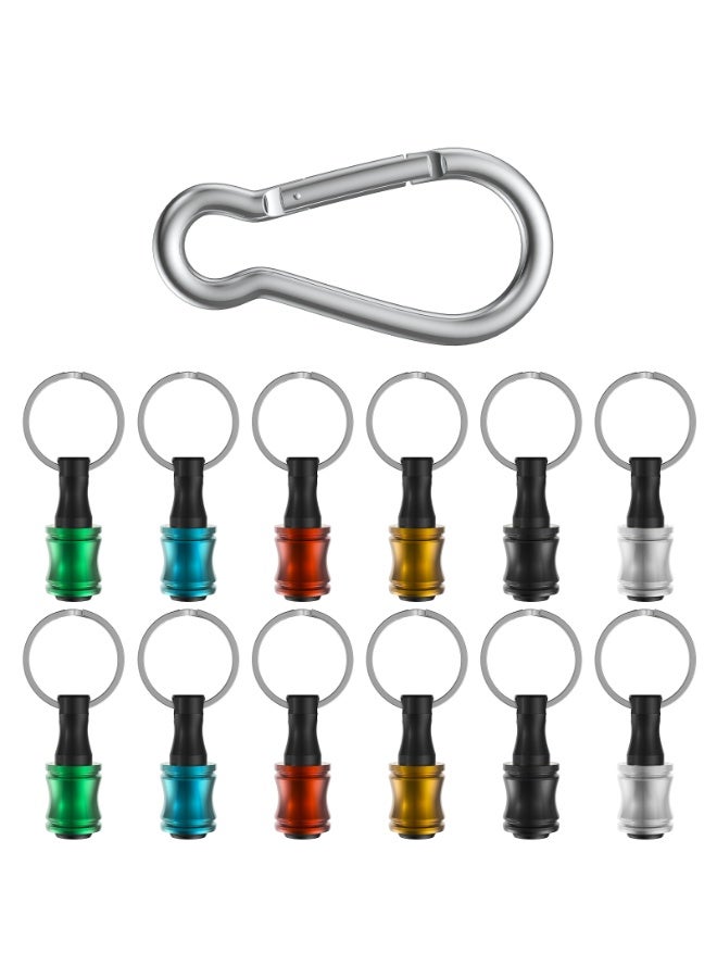 Katerk 1/4inch Hex Shank Aluminum Alloy Screwdriver Bits Holder Extension Bar Drill Screw Adapter Change Keychain Portable（12PC color with silver carabiner） - Image 1