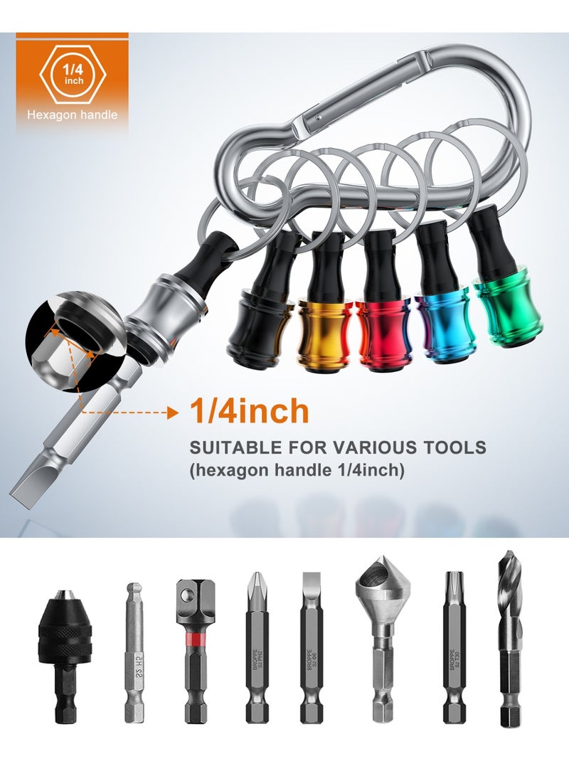 Katerk 1/4inch Hex Shank Aluminum Alloy Screwdriver Bits Holder Extension Bar Drill Screw Adapter Change Keychain Portable（12PC color with silver carabiner） - Image 3