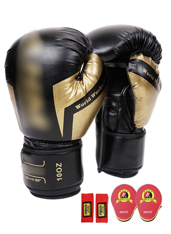 UNUNS قفازات ملاكمة للكبار، 8 أوقية قفازات لكمات + حزام ملاكمة + لوحات هدف، معدات تدريب احترافية مقاومة للصدمات من الجلد للتدريب في الملاكمة والملاكمة التايلاندية وفنون القتال المختلطة، قفازات ملاكمة ثقيلة للحقيبة - Image 1