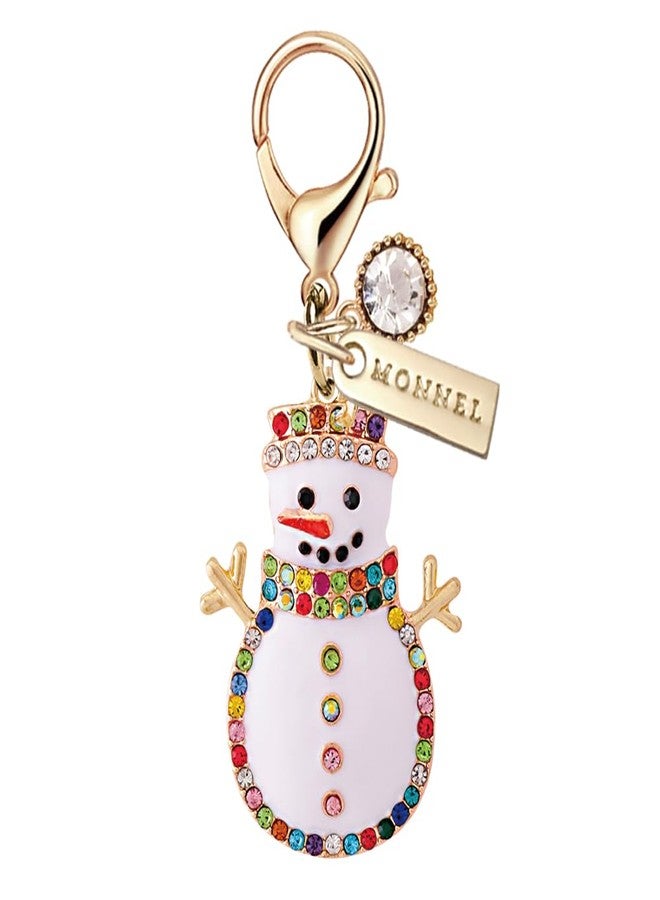 MONNEL MC477 Crystal Christmas Snowman Lobster Clasp Charm for Women with Velvet Bag (White,1 Piece) - Image 1