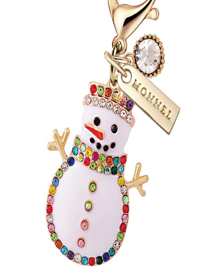 MONNEL MC477 Crystal Christmas Snowman Lobster Clasp Charm for Women with Velvet Bag (White,1 Piece) - Image 2