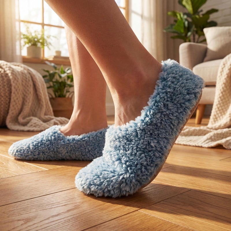 Cozylook 2-PK Cozy House Slippers for Women Indoor, Furry Slip-on Shoes, Fuzzy Warm Bedroom Loafers, Unique Gifts for Christmas Mother's Day Valentines, Purple Teal Adult Size 5-6 - Image 3