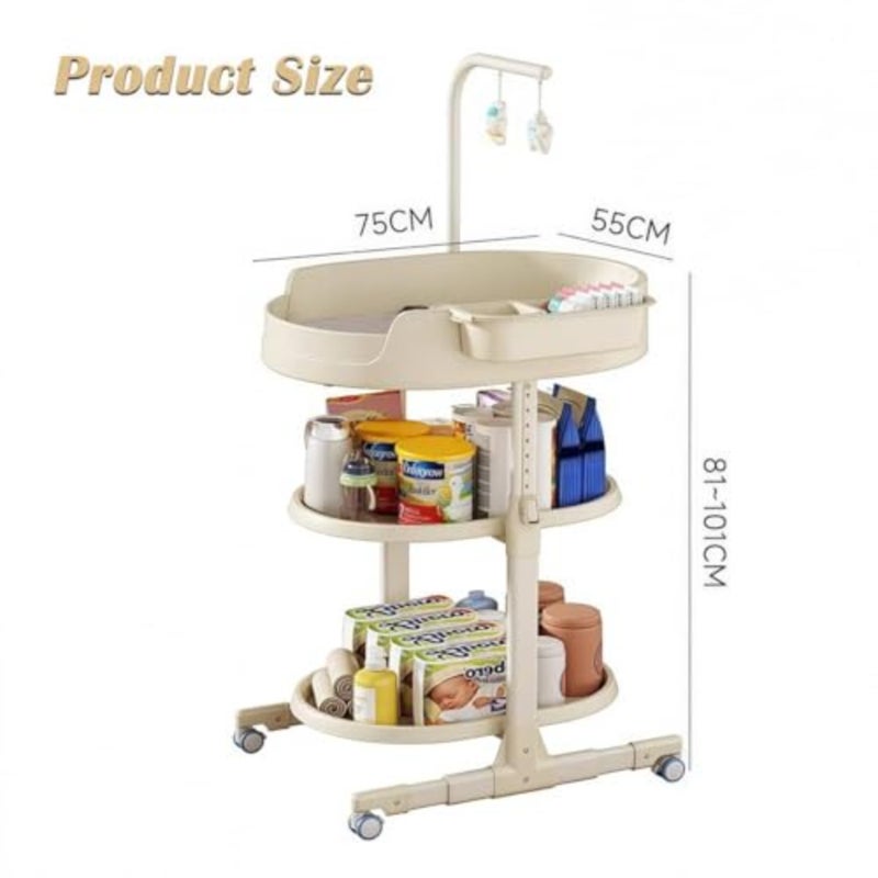 Portable Baby Changing Table with Wheels, Foldable Waterproof Height Adjustable Diaper Changing Station, Mobile Nursery Organizer with Large Storage Rack for Infants Newborns Beige - Image 4
