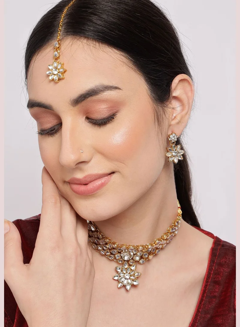 سوهي طقم عقد واقراط دبوسية مطلية بالذهب