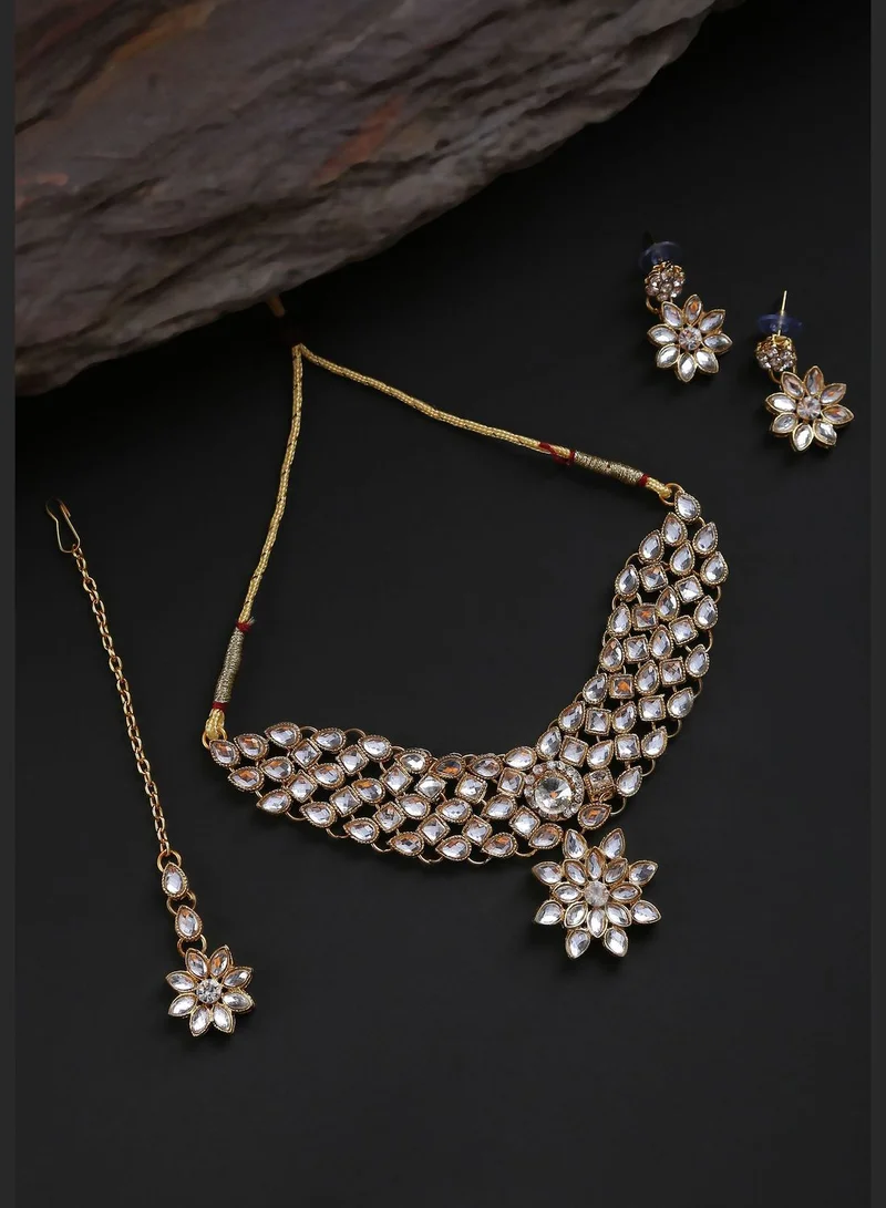 سوهي طقم عقد واقراط دبوسية مطلية بالذهب