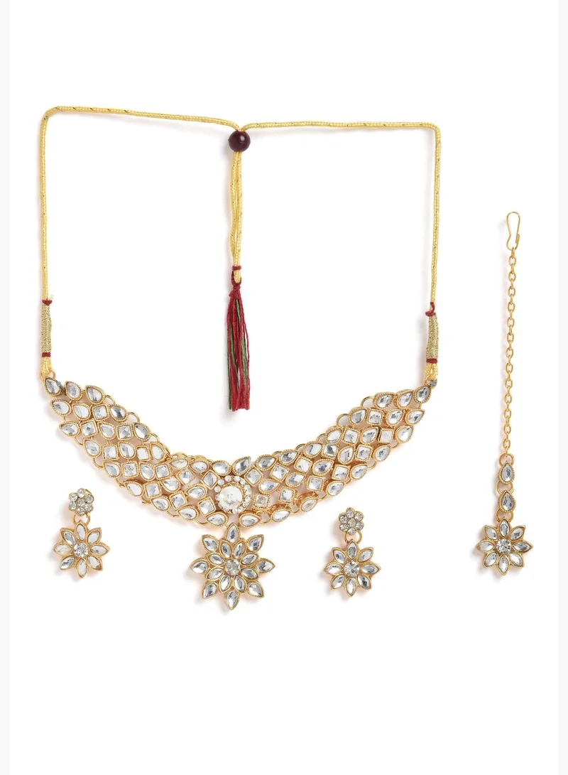 سوهي طقم عقد واقراط دبوسية مطلية بالذهب