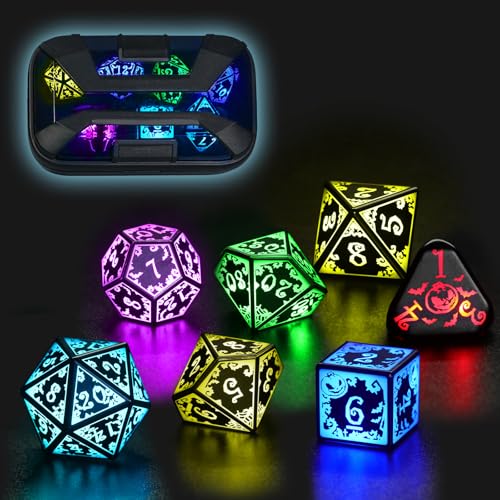 FONVGOGO Light Up DND Dice Set Rechargeable with Charging Case for Dungeons and Dragons Cool Unique LED Dice Set D and D 7 Color Polyhedral Role Playing RPG Dice for Tabletop DND Gifts Pumpkin RGB - Image 1