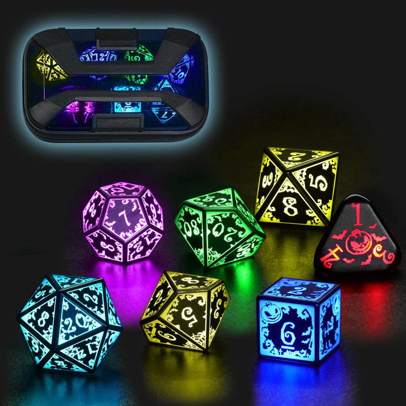 FONVGOGO Light Up DND Dice Set Rechargeable with Charging Case for Dungeons and Dragons Cool Unique LED Dice Set D and D 7 Color Polyhedral Role Playing RPG Dice for Tabletop DND Gifts Pumpkin RGB - Image 3