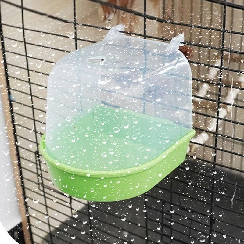Green Parakeet Bath Tub With Pull Out Feeder Box For Finches Monk Parrots - Image 5