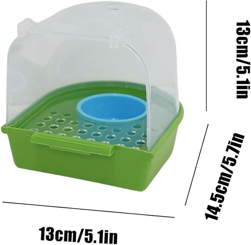Green Parakeet Bath Tub With Pull Out Feeder Box For Finches Monk Parrots - Image 3