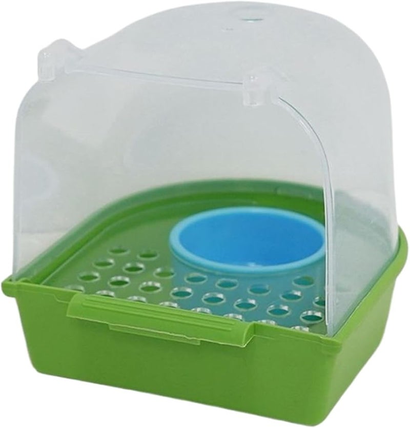 Green Parakeet Bath Tub With Pull Out Feeder Box For Finches Monk Parrots - Image 1