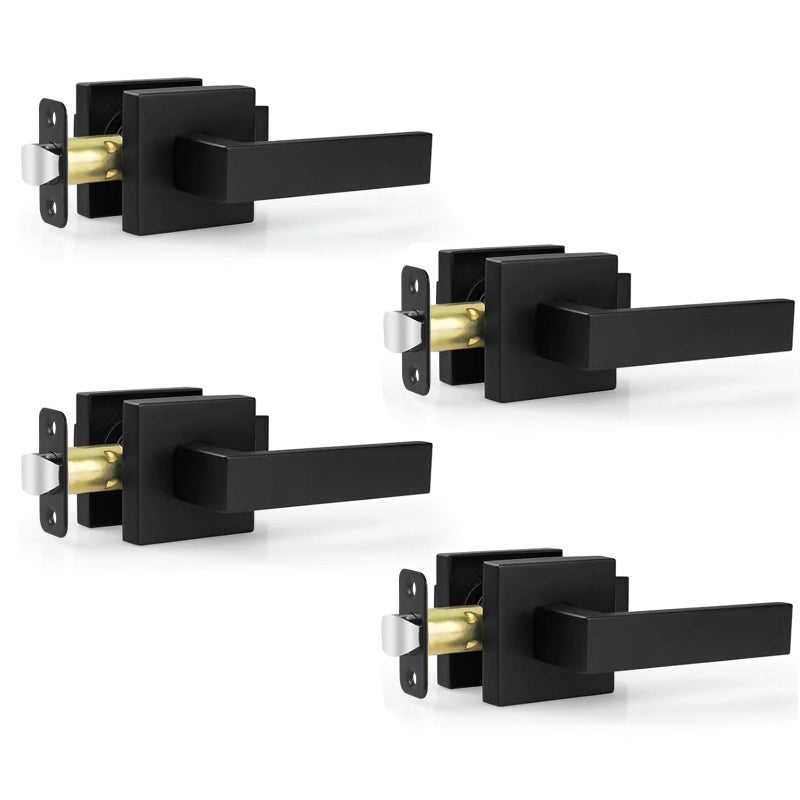 Estmoon 4 Pack Passage Door Knobs - Black Door Handle Interior Door Levers, Heavy Duty Non-Locking Locksets Hall Closet Handles, Reversible for Right & Left Sided Doors - Image 1