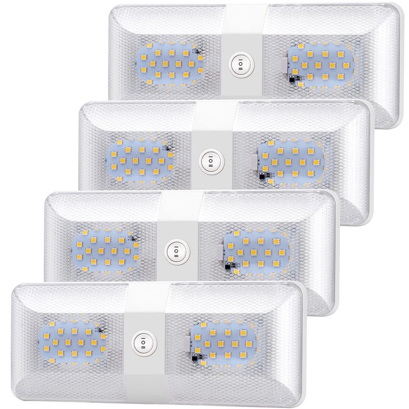 BlueFire 4 Pack Upgraded Super Bright DC 12V Led RV Ceiling Double Dome Light RV Interior Lighting Trailer Camper RV Lights Interior with ONOff Switch for Trailer Camper Car RV Boat Warm White