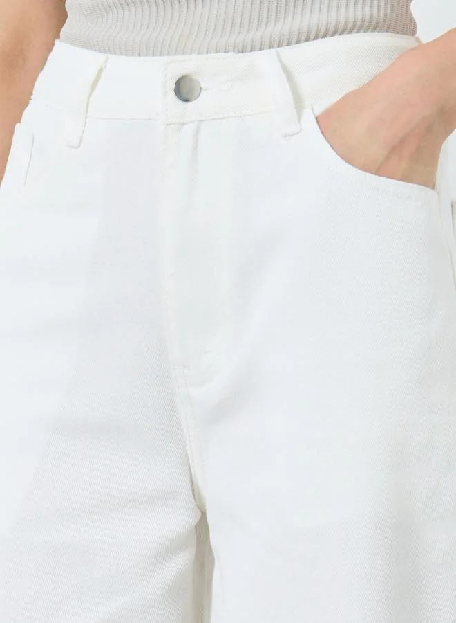 تايك تو بنطال جينز سادة بقصة أرجل واسعة