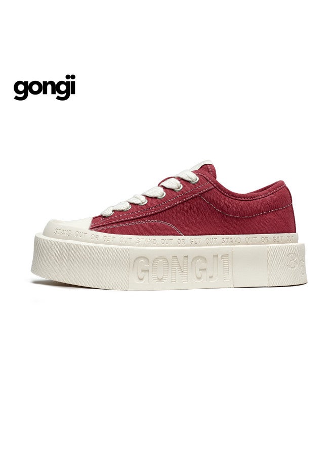 Gongji Sun Yingsha Style Thick Sole Canvas Shoes Women's Casual Square Toe Sneakers Comfortable Height Increasing Canvas Shoes Men's - Image 1