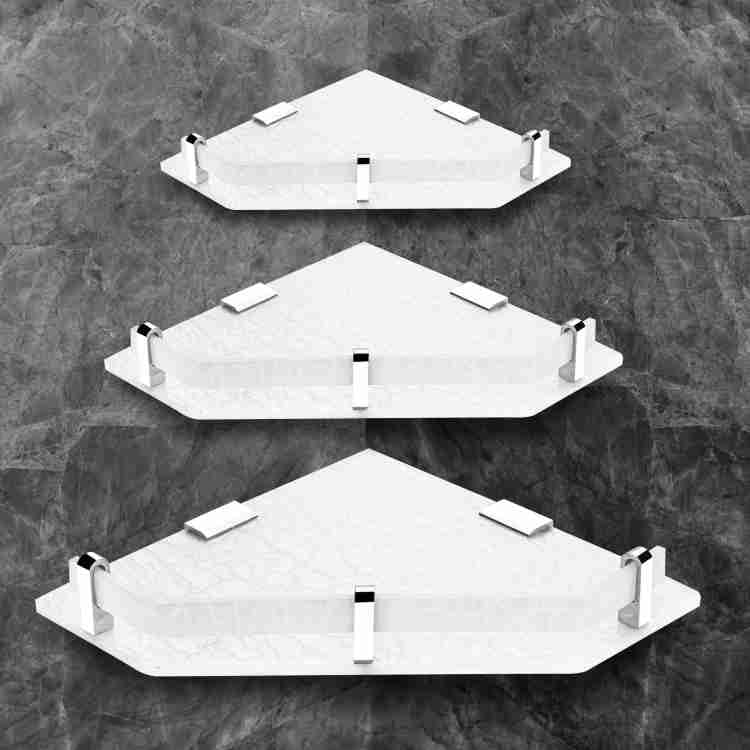 BARCROCK Premium Pearl Acrylic Diamond Shape Corner Shelf Multipurpose Use Bathroom, Living Room and Kitchen Corner Shelves Organizer, Set of 3, Size (7X7-9X9-11X11 Inch) White - Image 1