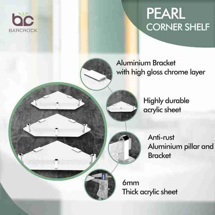 BARCROCK Premium Pearl Acrylic Diamond Shape Corner Shelf Multipurpose Use Bathroom, Living Room and Kitchen Corner Shelves Organizer, Set of 3, Size (7X7-9X9-11X11 Inch) White - Image 4